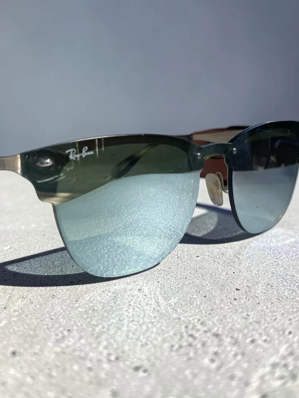 Ray-Ban Blaze Clubmaster RB3576-N Silver Mirror Sunglasses w/ Case